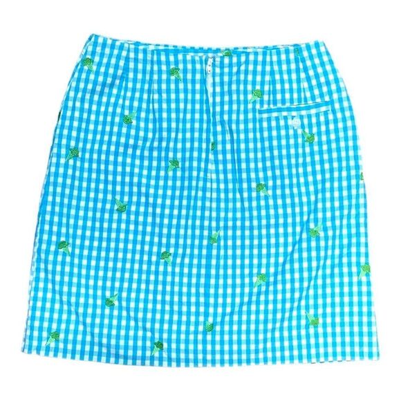Lilly Pulitzer Blue Gingham Skirt With Green Embroidered Ice Cream Cotton Size 4 - Picture 4 of 5